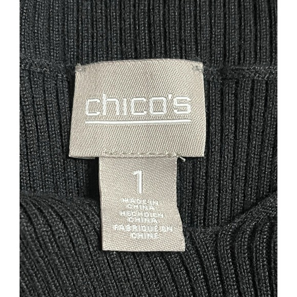CHICO'S Black Ribbed Mock Neck Keyhole Sweater Size 1‎ (M) Long Sleeve Stretchy - Picture 5 of 13